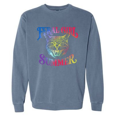 Feral Girl Summer Funny Cat Vintage Garment-Dyed Sweatshirt