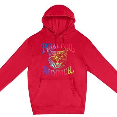 Feral Girl Summer Funny Cat Vintage Premium Pullover Hoodie