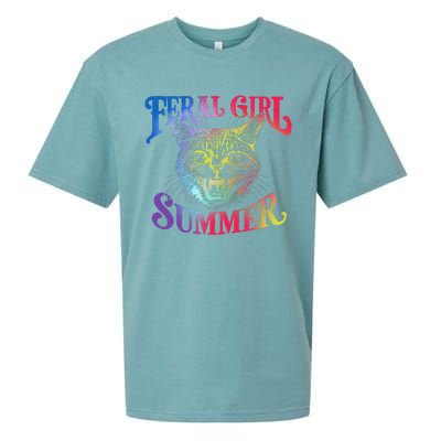 Feral Girl Summer Funny Cat Vintage Sueded Cloud Jersey T-Shirt