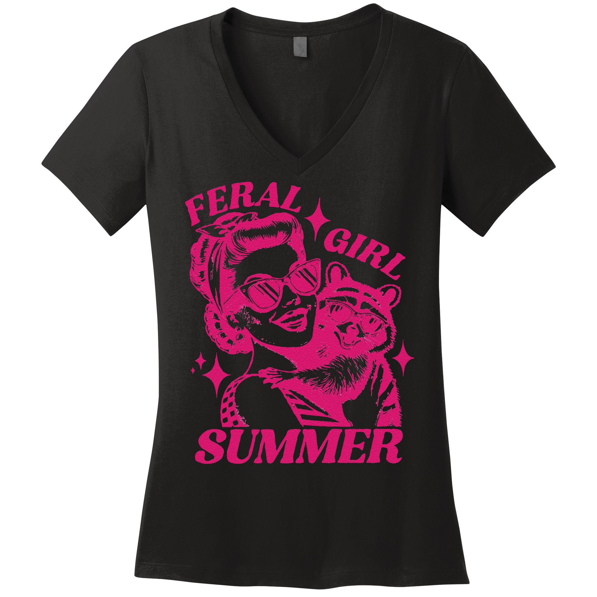 Feral Girl Summer Funny Feral Girl Summer Women's V-Neck T-Shirt