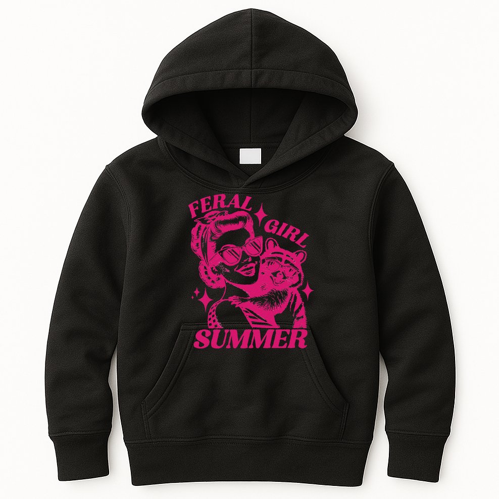 Feral Girl Summer Funny Feral Girl Summer Kids Hoodie