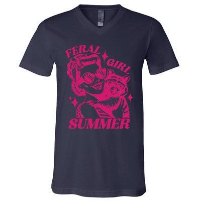 Feral Girl Summer Funny Feral Girl Summer V-Neck T-Shirt