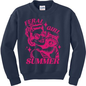 Feral Girl Summer Funny Feral Girl Summer Kids Sweatshirt