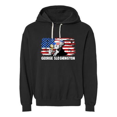 Funny George Sloshington USA American Flag Garment-Dyed Fleece Hoodie