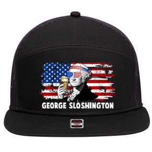 Funny George Sloshington USA American Flag 7 Panel Mesh Trucker Snapback Hat