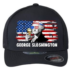 Funny George Sloshington USA American Flag Flexfit Unipanel Trucker Cap