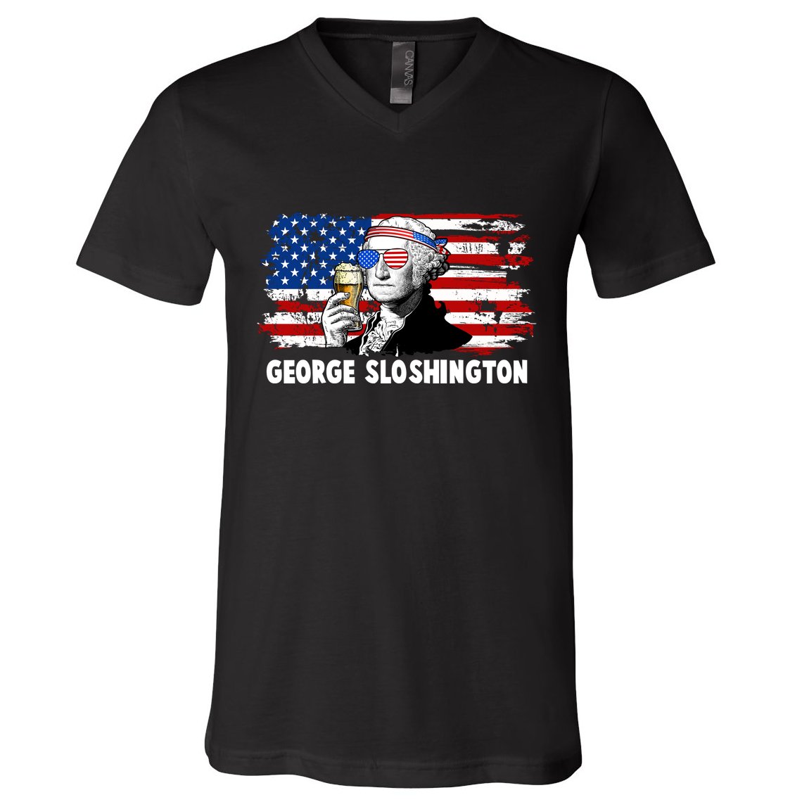 Funny George Sloshington USA American Flag V-Neck T-Shirt