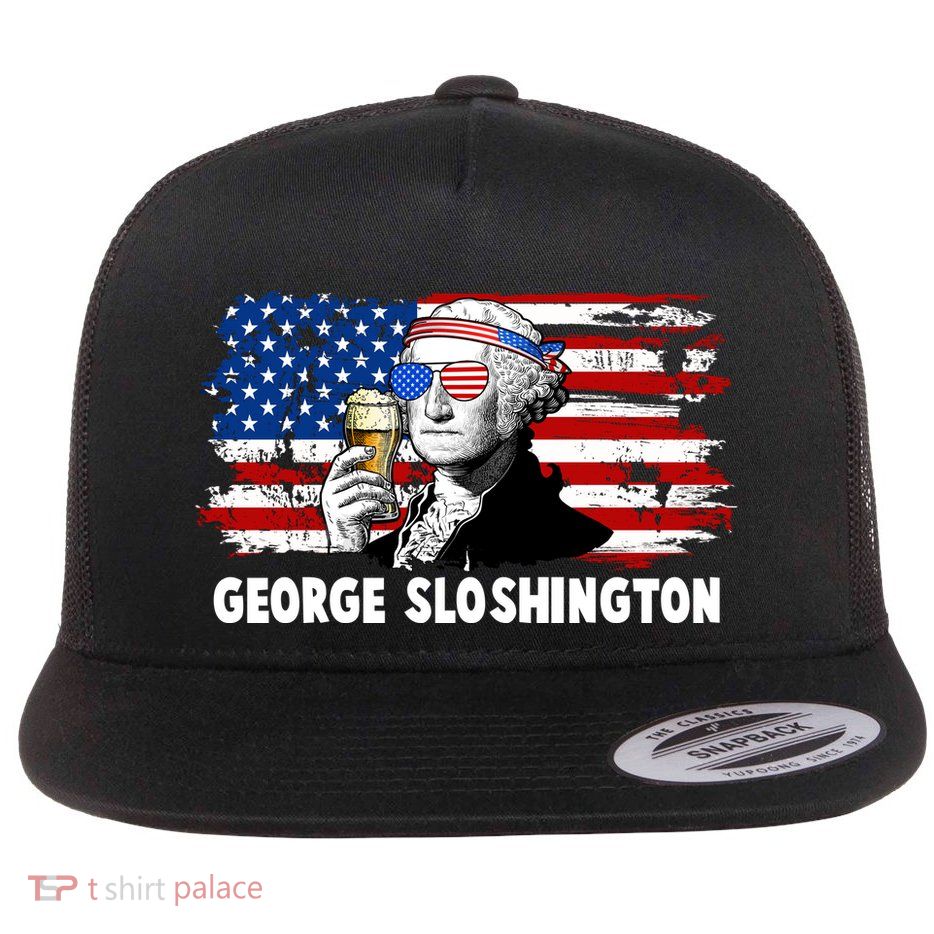 Funny George Sloshington USA American Flag Flatbill Hat
