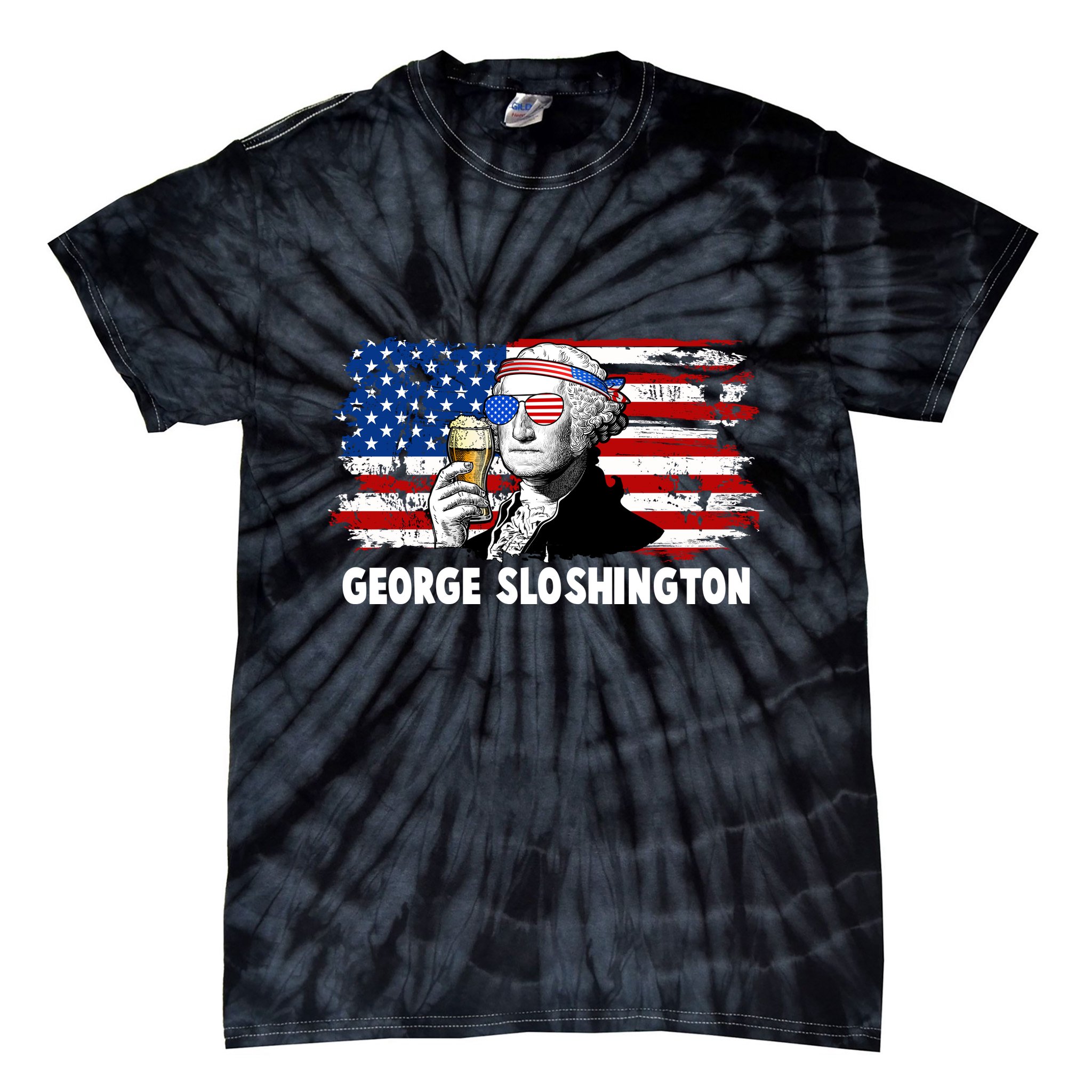 Funny George Sloshington USA American Flag Tie-Dye T-Shirt