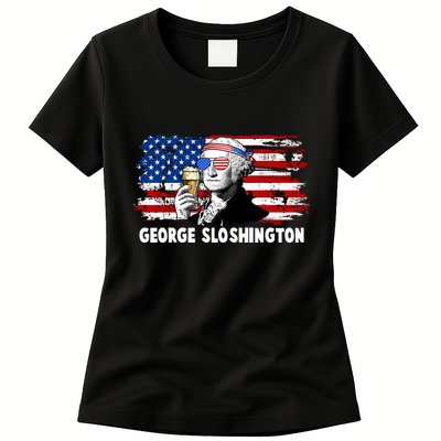 Funny George Sloshington USA American Flag Womens T-Shirt