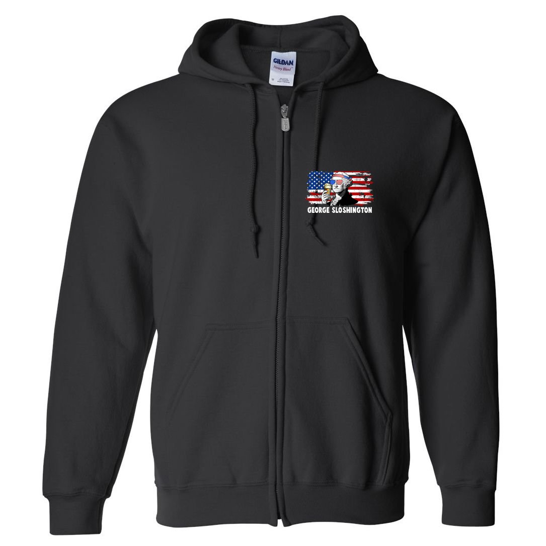 Funny George Sloshington USA American Flag Full Zip Hoodie