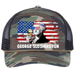 Funny George Sloshington USA American Flag Retro Rope Trucker Hat Cap