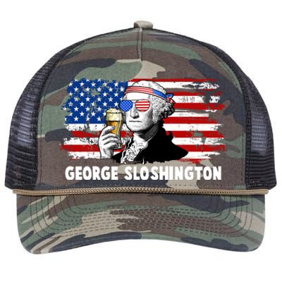 Funny George Sloshington USA American Flag Retro Rope Trucker Hat Cap