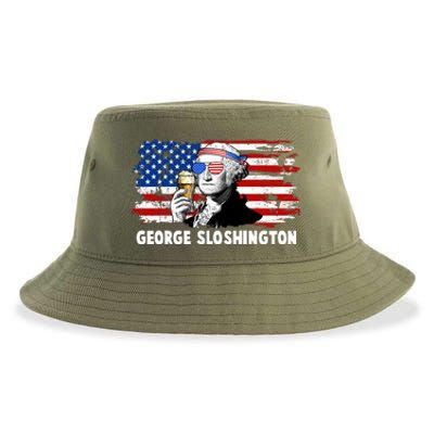 Funny George Sloshington USA American Flag Sustainable Bucket Hat