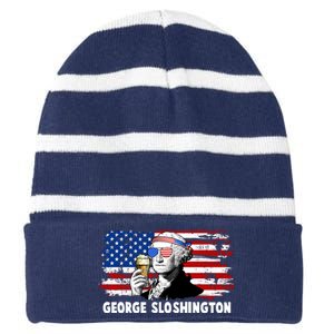 Funny George Sloshington USA American Flag Striped Beanie with Solid Band