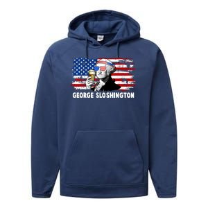 Funny George Sloshington USA American Flag Performance Fleece Hoodie