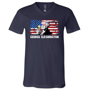 Funny George Sloshington USA American Flag V-Neck T-Shirt