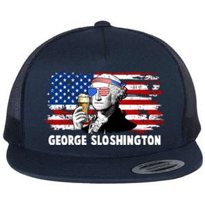 Funny George Sloshington USA American Flag Flat Bill Trucker Hat