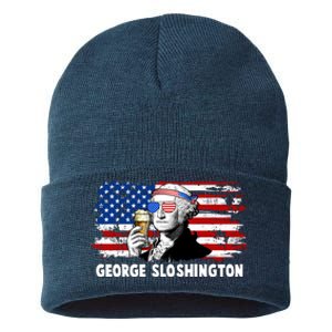 Funny George Sloshington USA American Flag Sustainable Knit Beanie