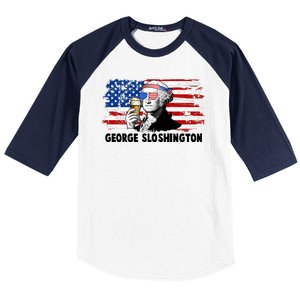 Funny George Sloshington USA American Flag Baseball Sleeve Shirt