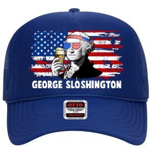 Funny George Sloshington USA American Flag High Crown Mesh Back Trucker Hat