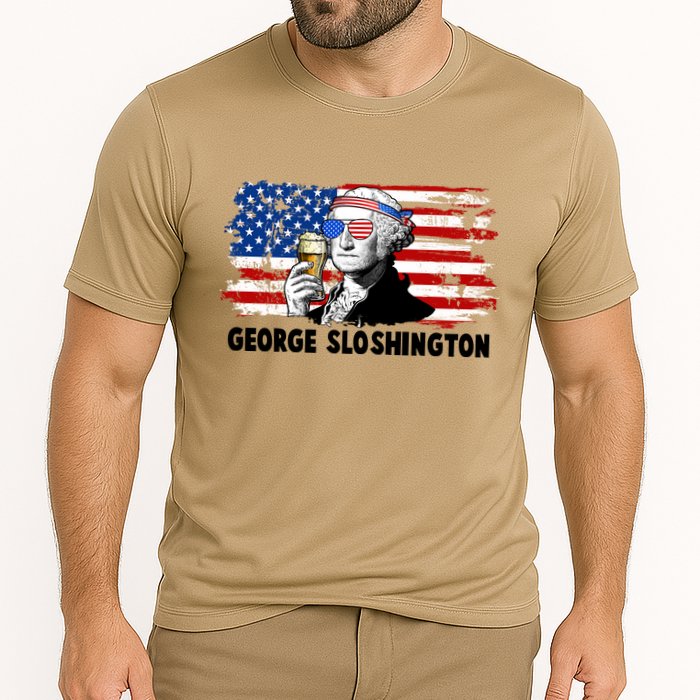 Funny George Sloshington USA American Flag Cooling Performance Crew T-Shirt