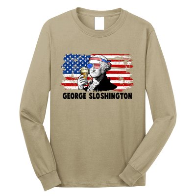Funny George Sloshington USA American Flag Long Sleeve Shirt