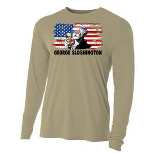 Funny George Sloshington USA American Flag Cooling Performance Long Sleeve Crew