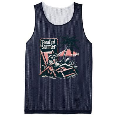 Feral Girl Summer Funny Raccoon Mesh Reversible Basketball Jersey Tank