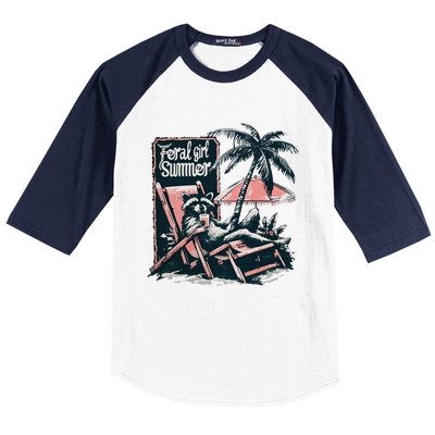 Feral Girl Summer Funny Raccoon Baseball Sleeve Shirt