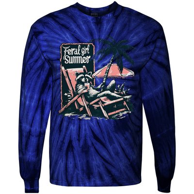 Feral Girl Summer Funny Raccoon Tie-Dye Long Sleeve Shirt