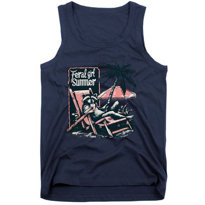 Feral Girl Summer Funny Raccoon Tank Top