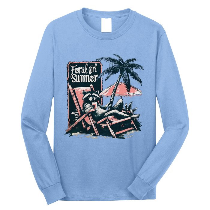 Feral Girl Summer Funny Raccoon Long Sleeve Shirt