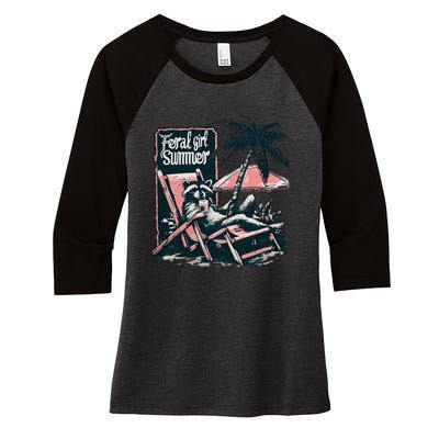 Feral Girl Summer Funny Raccoon Women's Tri-Blend 3/4-Sleeve Raglan Shirt