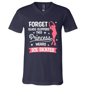 Forget Glass Slippers This Princess Wears Ice Skates Skating V-Neck T-Shirt