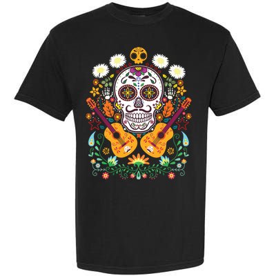 Flower Guitar Skull Day Of The Dead Gifts Mariachi Garment-Dyed Heavyweight T-Shirt