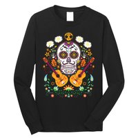 Flower Guitar Skull Day Of The Dead Gifts Mariachi Long Sleeve Shirt