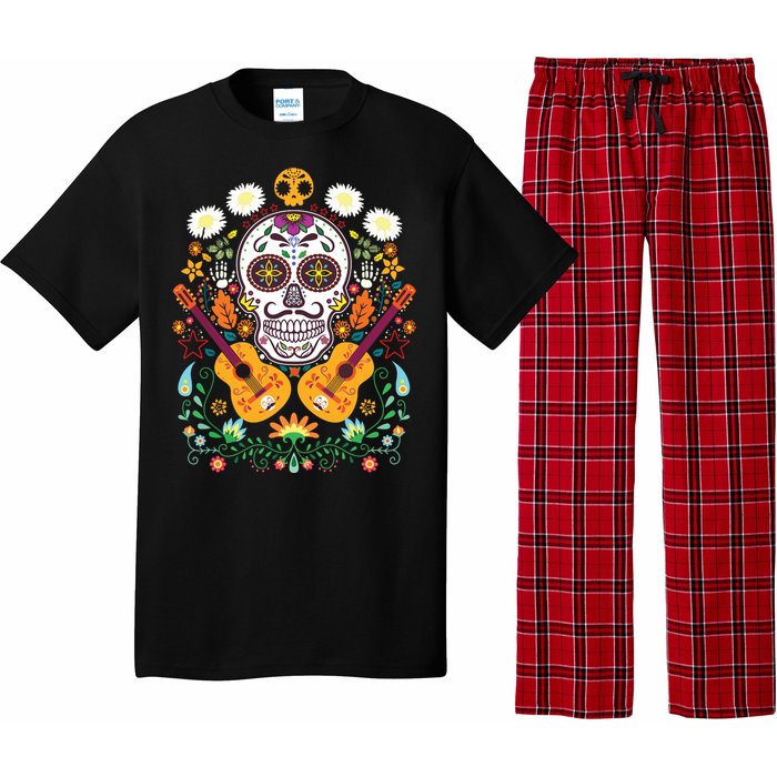 Flower Guitar Skull Day Of The Dead Gifts Mariachi Pajama Set