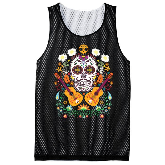 Flower Guitar Skull Day Of The Dead Gifts Mariachi Mesh Reversible Basketball Jersey Tank