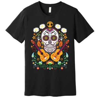 Flower Guitar Skull Day Of The Dead Gifts Mariachi Premium T-Shirt