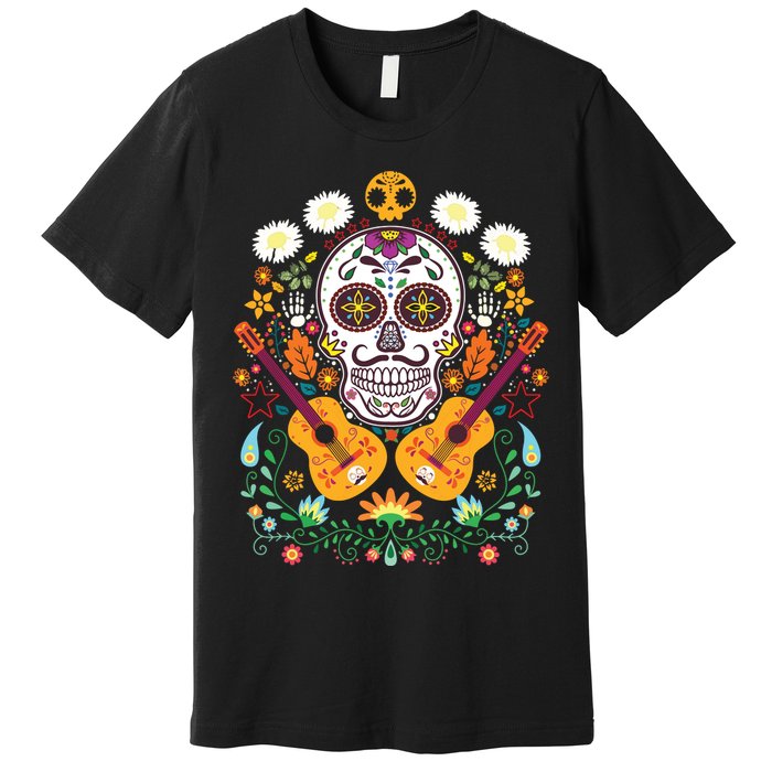 Flower Guitar Skull Day Of The Dead Gifts Mariachi Premium T-Shirt