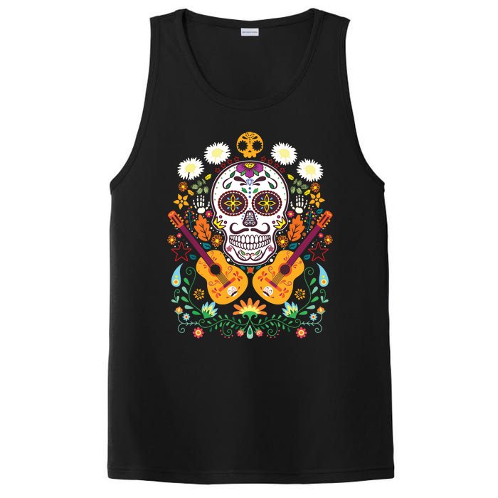 Flower Guitar Skull Day Of The Dead Gifts Mariachi PosiCharge Competitor Tank