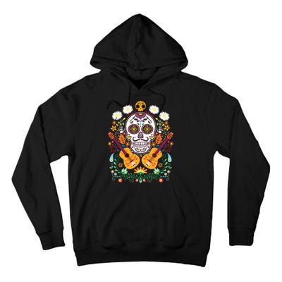 Flower Guitar Skull Day Of The Dead Gifts Mariachi Tall Hoodie