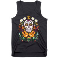 Flower Guitar Skull Day Of The Dead Gifts Mariachi Tank Top