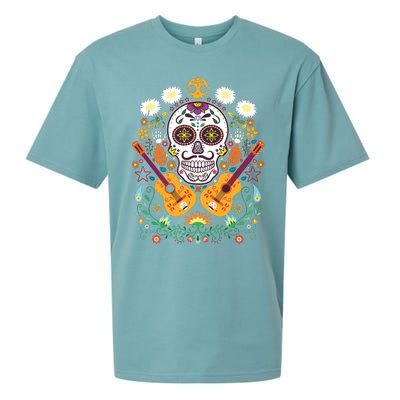 Flower Guitar Skull Day Of The Dead Gifts Mariachi Sueded Cloud Jersey T-Shirt