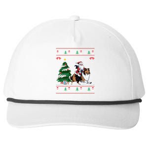 Funny Gift Santa Riding Rough Collie Dog Tree Lighting Christmas Snapback Five-Panel Rope Hat