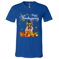 Fun Ger Shepherd Thanksgiving Autumn Dog Lover Cool Gift V-Neck T-Shirt