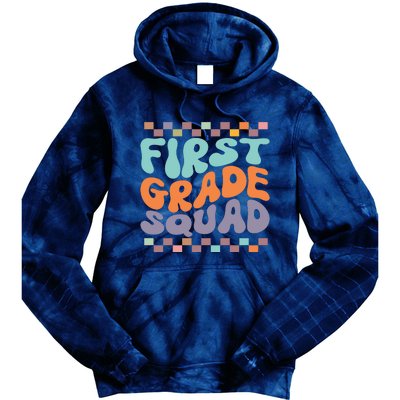 First Grade Squad Retro Groovy Women Happy First Day Of School Gift Tie Dye Hoodie