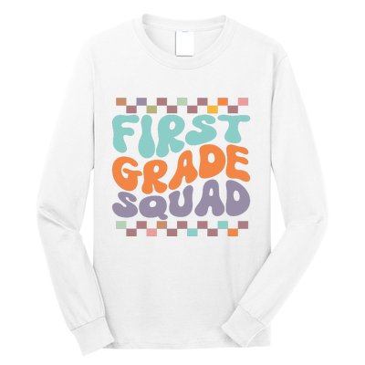 First Grade Squad Retro Groovy Women Happy First Day Of School Gift Long Sleeve Shirt