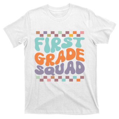 First Grade Squad Retro Groovy Women Happy First Day Of School Gift T-Shirt